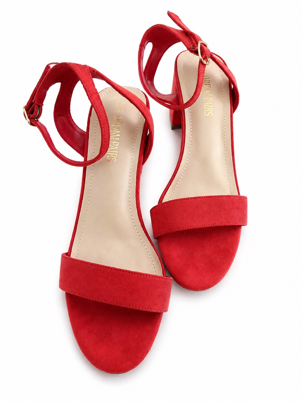 Dream Pairs Red Suede Ankle Strap Block Heel Sandals Women’s Size 9.5